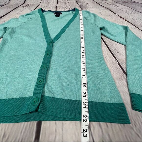 OXFORD GOLF soft cotton v-neck button down teal turquoise cardigan, size S - Picture 10 of 12